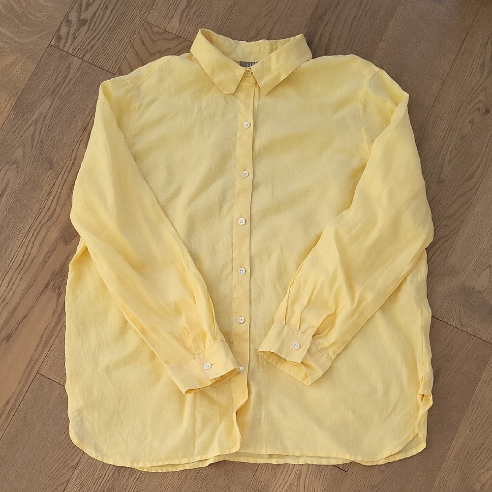 J. Jill 100% LINEN Soft Yellow Button Down Shirt